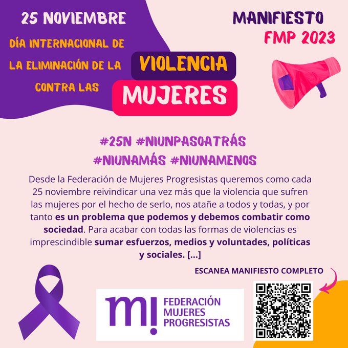 Manifiesto 25 Noviembre Federación De Mujeres Progresistas Por El Día Internacional De La